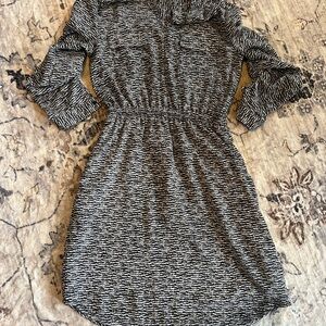 Black and White Ruffled Smocked Dress